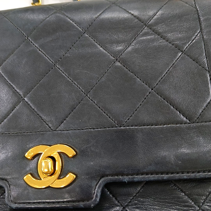 Chanel Diana CC Flap Bag Vintage Black Lambskin Leather with 24k Gold HW, 1989-1991