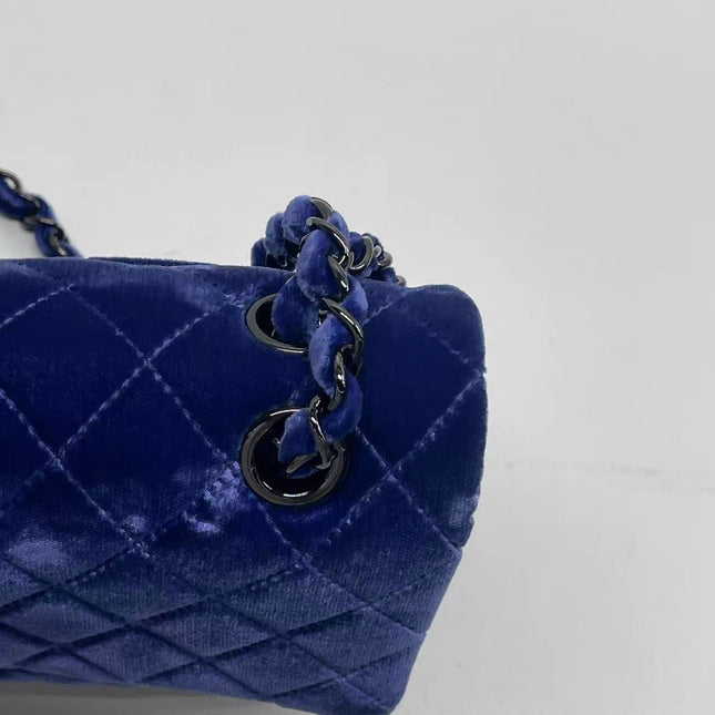 Chanel Classic Flap Medium Royal Blue Velvet Silver Hardware