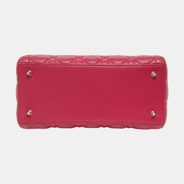 Lady Dior Medium Red Lambskin Leather Gold Hardware Leather Strap