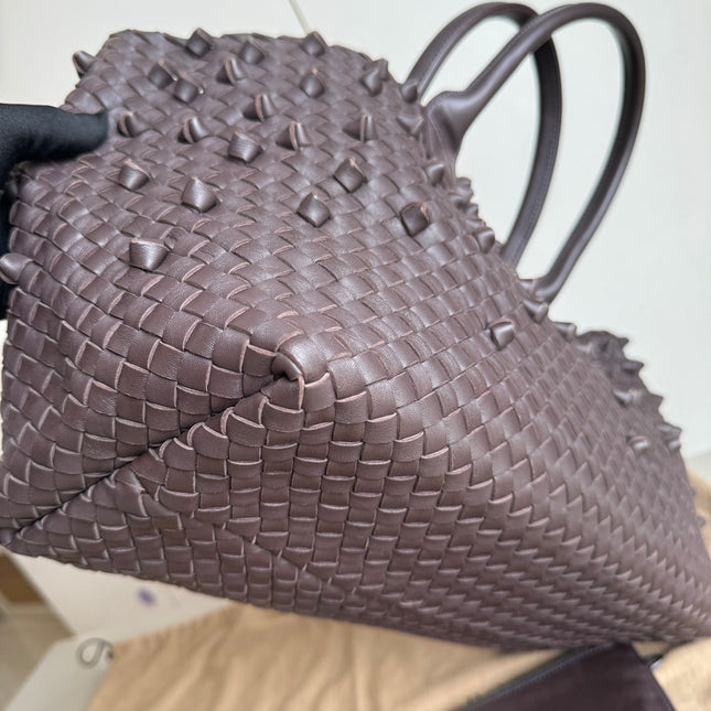 Sold Bottega Veneta Cabat Medium Intreccio Leather Tote Bag Dark Chocolate Brown