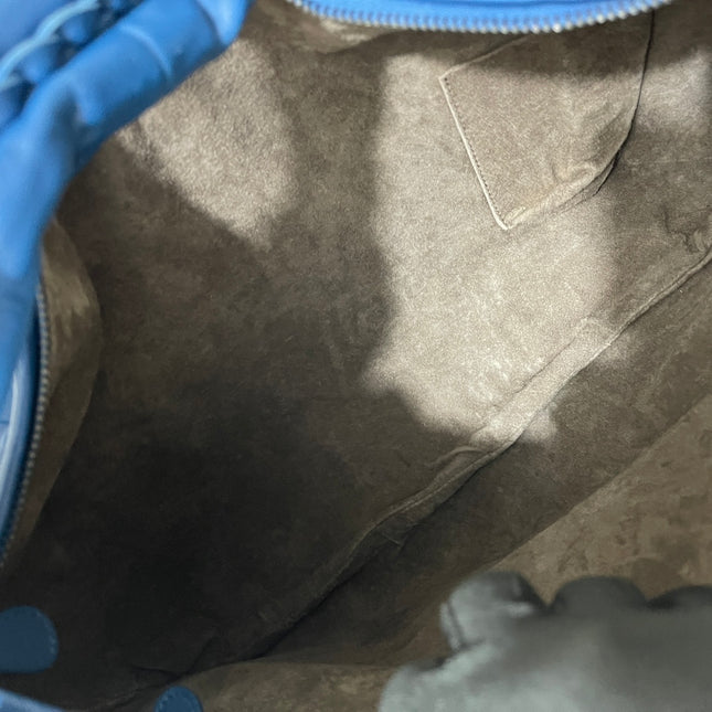 Sold Bottega Veneta Veneta Hobo Medium Blue Intrecciato Leather Bag 47cm