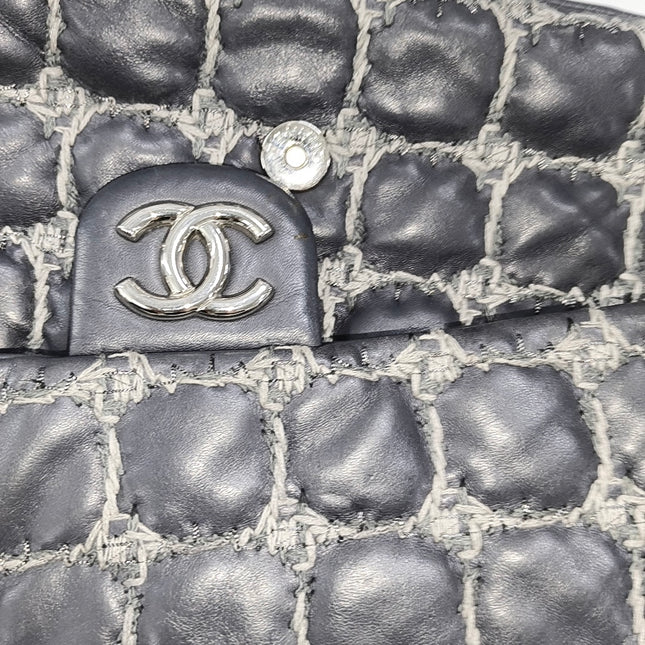 Chanel Tweed Square Stitch on Leather Bubble Grey Medium Shoulder Bag