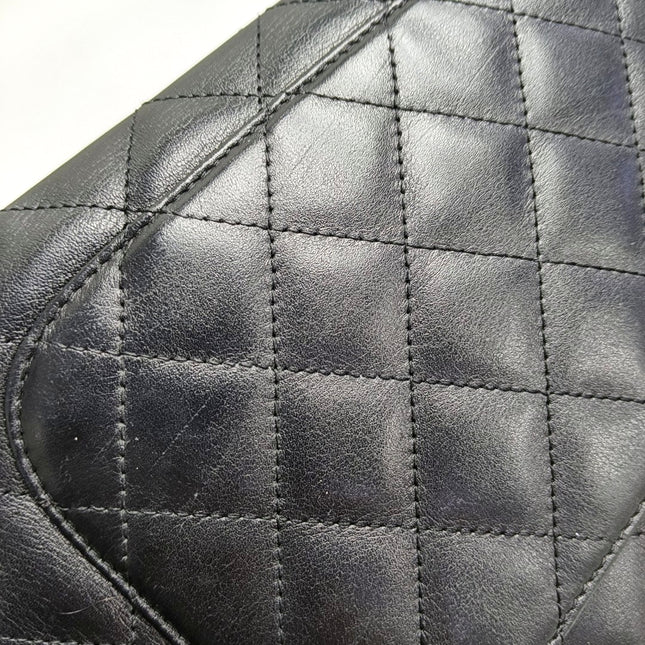 Chanel Cambon Multi-pocket Ligne Reporter Bag Medium Black CC on Black Calfskin Leather