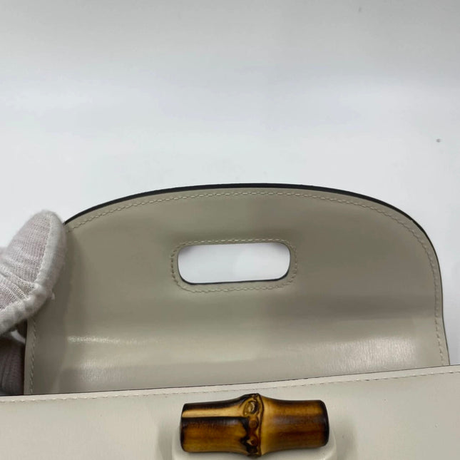 Gucci Bamboo 1947 Top Handle Bag Small White Box Leather Canvas Strap