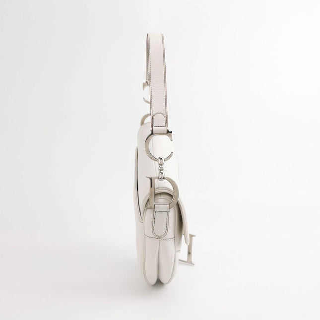 Dior Saddle Vintage Leather White with Silver Hardware