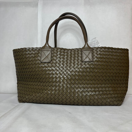 Bottega Veneta Cabat Large Intreccio Leather Tote Bag Dark Olive Green