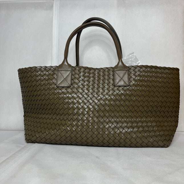Bottega Veneta Cabat Large Intreccio Leather Tote Bag Dark Olive Green