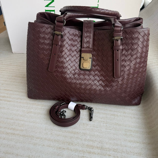 Bottega Veneta Roma Burgundy Intrecciato Nappa Leather Large 35cm-Luxbags