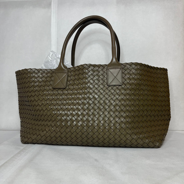 Bottega Veneta Cabat Large Intreccio Leather Tote Bag Dark Olive Green