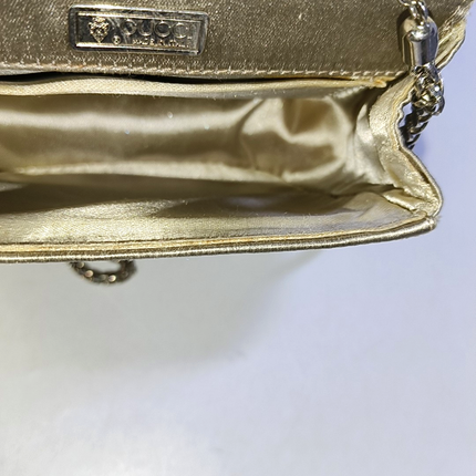 Gucci Bamboo 1947 Night Super Mini Beige Silk Evening Bag with Chain