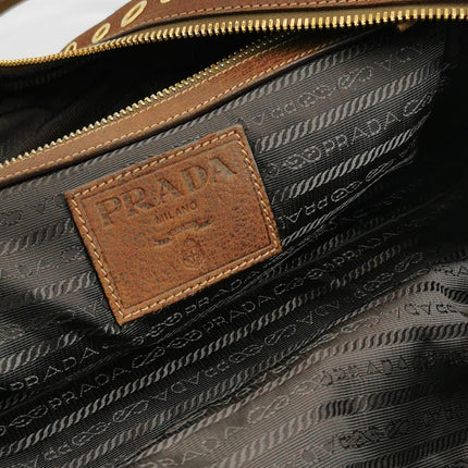 Prada Brown Grommet Calfskin Leather Gold Ringlet Shoulder Bag