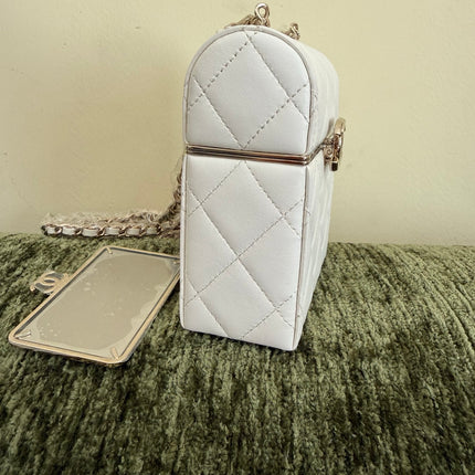 Chanel 22p Mini White Quilted Lambskin Box Clutch Crossbody Bag