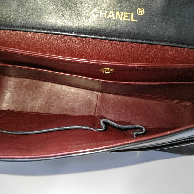 Chanel Classic Flap Vintage Large Black Lambskin Leather with 24k Gold Hardware, 1989-1991