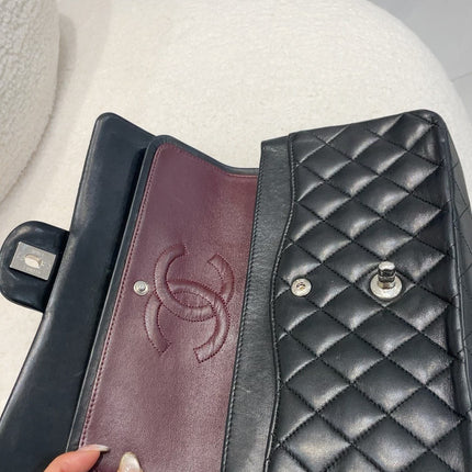 Chanel Timeless Classic Flap Medium Black Lambskin Leather Silver Hardware, 2006-08