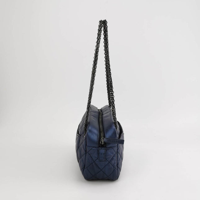 Sold Chanel 2008 Metallic Aged Calfskin Quilted Small 2.55 Mademoiselle Camera Case Bag Blue