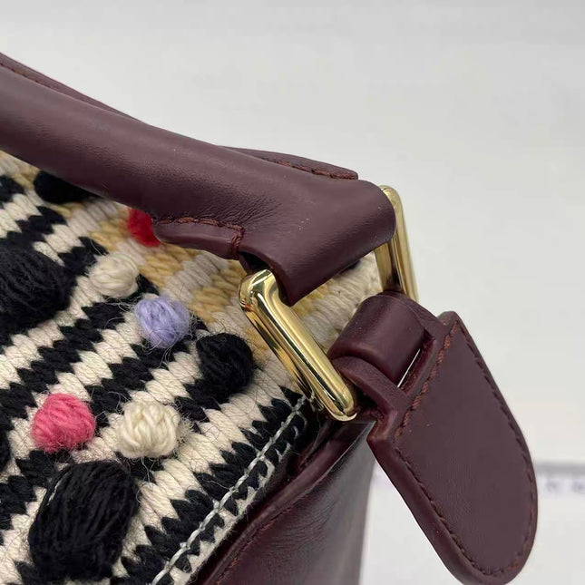 Loewe x Albers Puzzle Small Multicolor Woven Wool and Leather with Pompoms Crossbody Bag