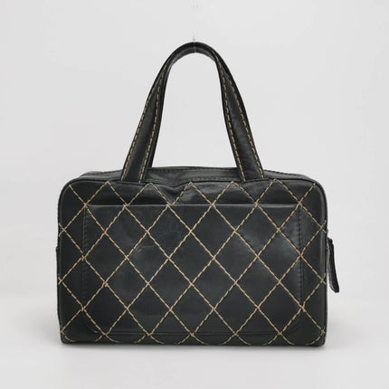 Sold Chanel Surpique Zip Around Satchel Black Quilted Wild Stitch Leather Large