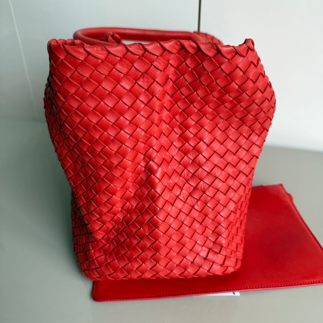 Bottega Veneta Cabat Large Intreccio Red Leather 40cm