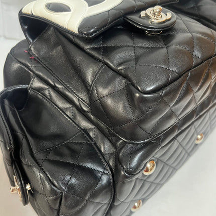 Chanel Cambon Multi-pocket Ligne Reporter Bag Large Black Calfskin Leather White Logo