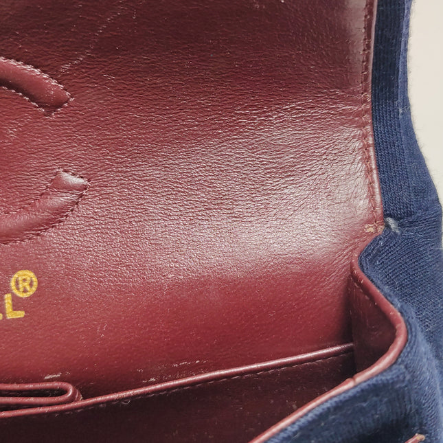 Chanel Classic Flap Small Vintage Navy Fabric 24k Gold Hardware Linked Chain Strap