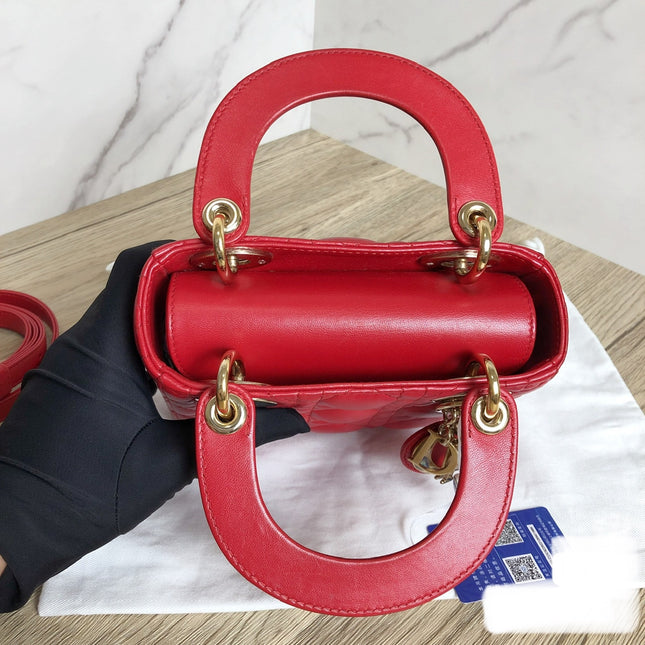 Sold Lady Dior Red Mini handbag Cannage Leather with strap