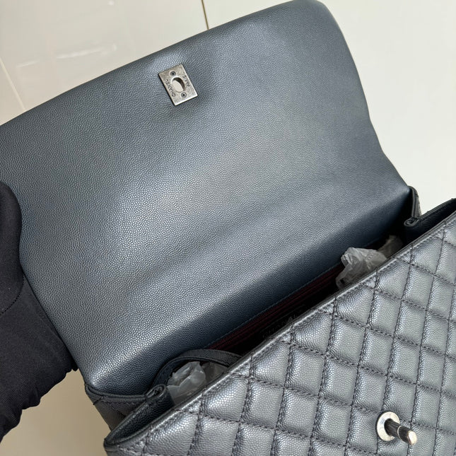 Chanel Coco Handle Maxi Grey Caviar Leather Silver Hardware 32cm, 2015-2016