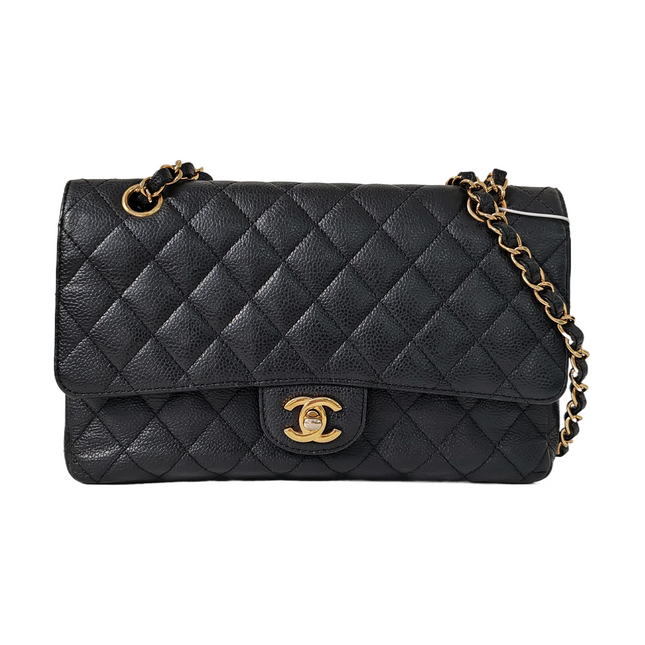 Chanel Classic Flap Medium Black Caviar Leather Double Flap Gold Hardware-Luxbags