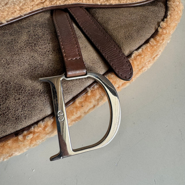 Sold Dior Saddle Vintage Shoulder Bag Shearling Brown and While