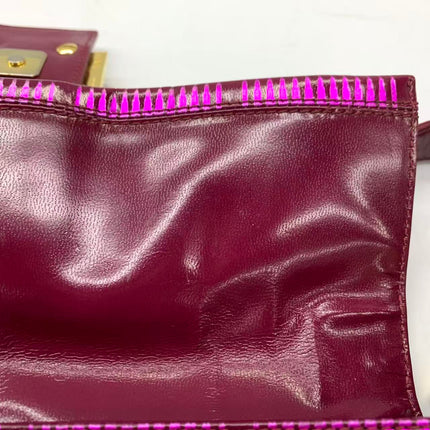 Fendi Baguette Pink Patent Leather Striped Gold Hardware Shoulder Bag