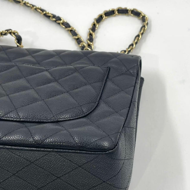 Chanel Classic Flap Jumbo 2009 Black Caviar Leather Single Flap Gold Hardware