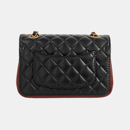 Chanel Classic Flap Rectangular Mini Black and Burgundy Lambskin Leather Gold Hardware 2020