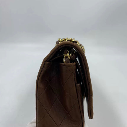 Chanel Classic Flap Rare Vintage Medium Brown Lambskin Leather 24k Gold Hardware 1989-1991