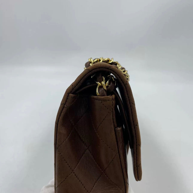Chanel Classic Flap Rare Vintage Medium Brown Lambskin Leather 24k Gold Hardware 1989-1991
