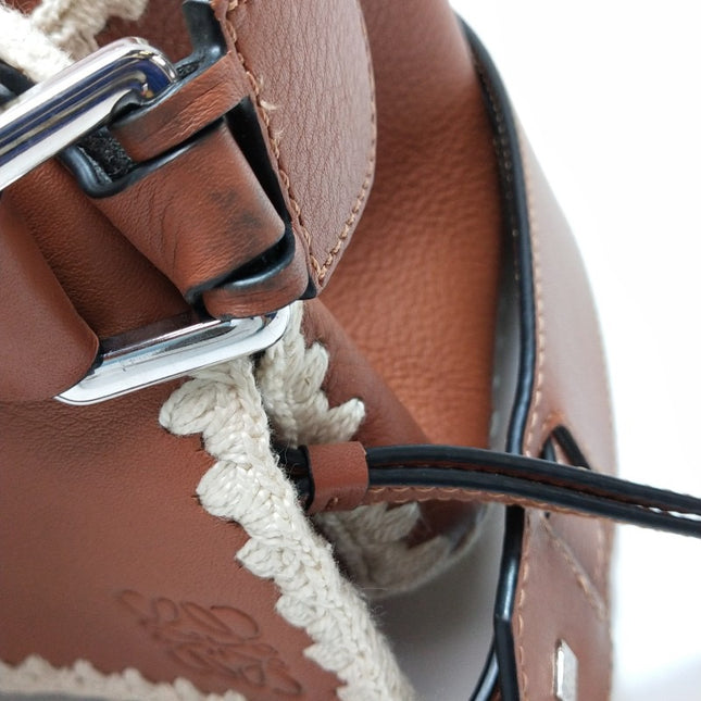 Loewe Puzzle Calfskin Crochet Trim Medium Caramel Tan Leather Bag
