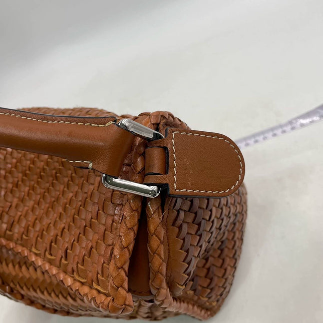 Loewe Puzzle Small Leather Woven Caramel Tan Crossbody Bag