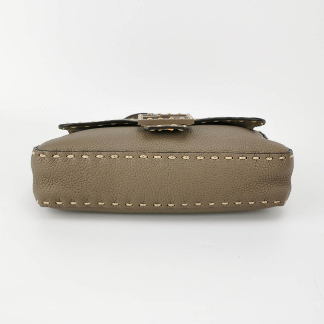 Fendi Baguette Selleria Calfskin Leather Crossbody Bag Medium Grey Beige