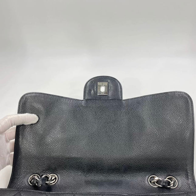Chanel Classic Flap Jumbo Black Caviar Leather Single Flap Silver Hardware 2006-08