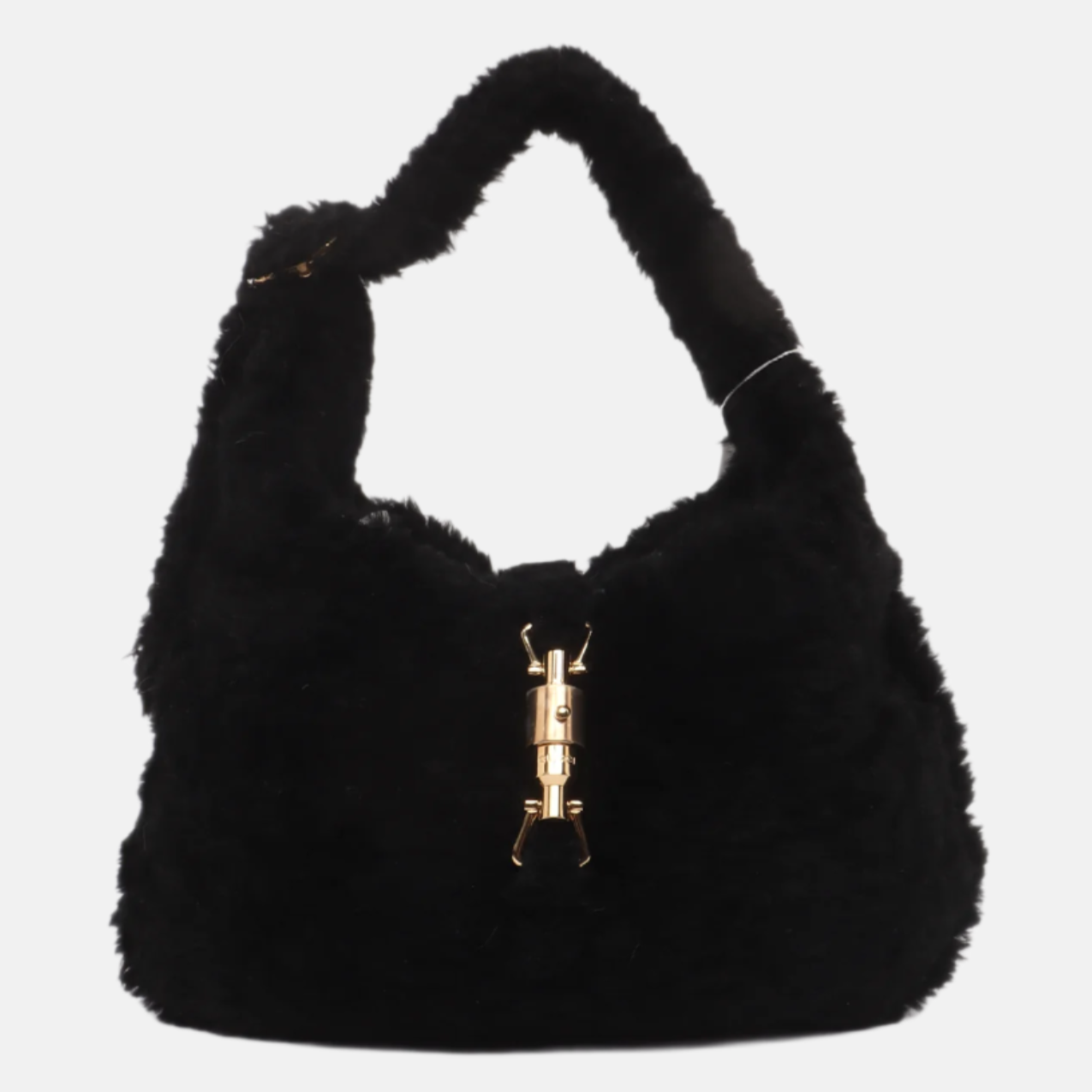 Gucci Jackie 1961 Black Fluffy Shearling Bag Small-Luxbags