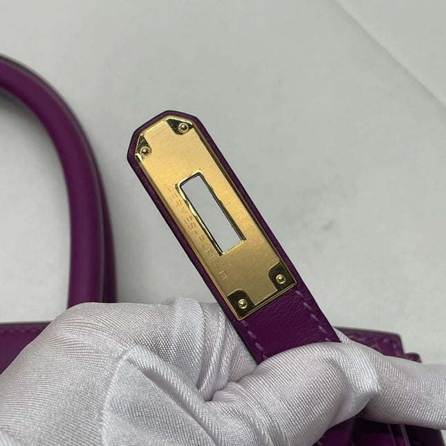 Hermes Birkin 30 HSS Special Order Anemone Purple Swift Leather Mango Yellow Interior GHW, 2017