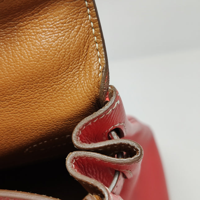 Hermes Kelly 28 Retourne Calfskin Leather Rose Exterior Brown Interior Gold Hardware Double Ring