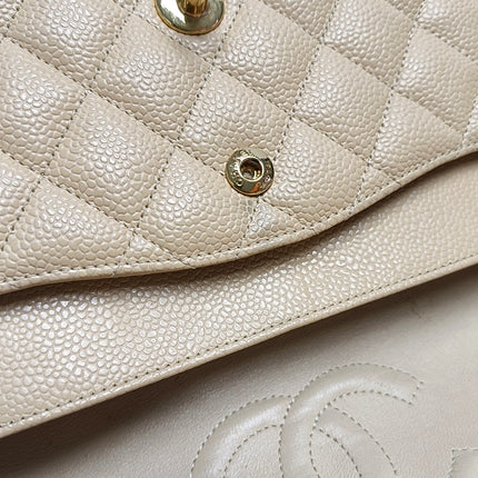 Chanel Timeless Classic Flap Medium Beige Caviar Leather Gold Hardware