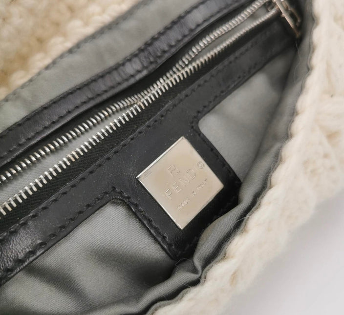Sold Fendi Baguette Bag White Wool Pompom Shoulder Bag