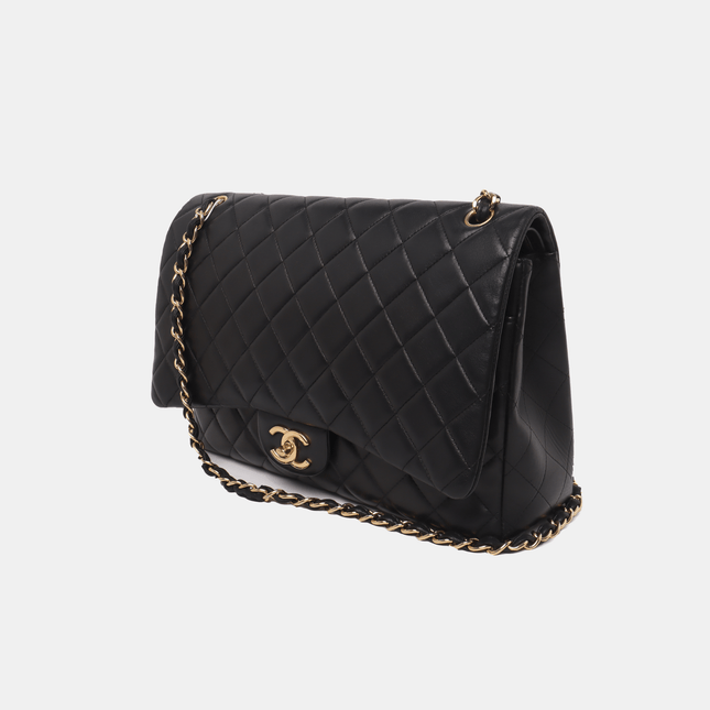 Sold Chanel Classic Flap Maxi Black Lambskin Leather Double Flap with Gold Hardware, 2014-2015