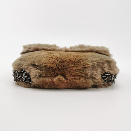 Chanel Fur Flap Bag Brown Grey Chincilla Bag Multi-Layer Chain