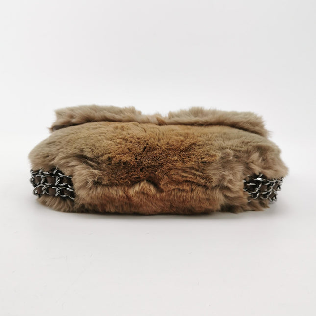Chanel Fur Flap Bag Brown Grey Chincilla Bag Multi-Layer Chain
