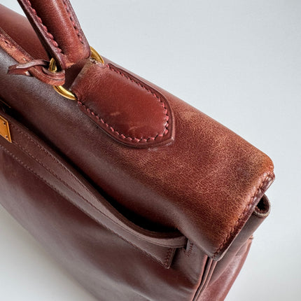 Hermes Kelly 35 Vintage Brown Box Calfskin Leather Gold Hardware 1995 With Strap Lock Key n Clochette