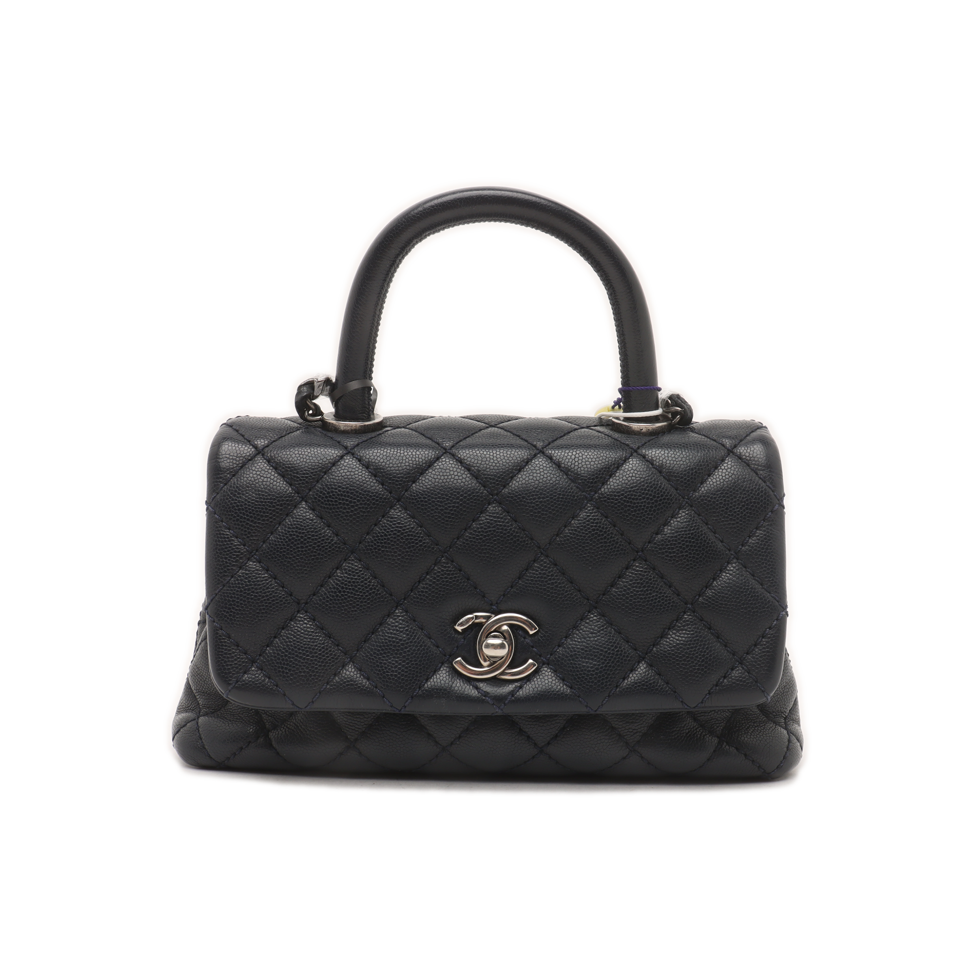 Chanel Coco Handle Small Navy Caviar Leather Silver Hardware-Luxbags