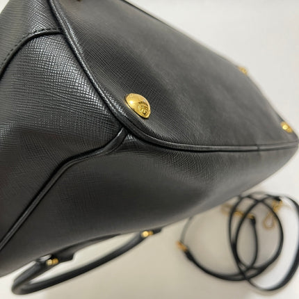 Prada Galleria Saffiano Leather Small Black Handbag with Strap