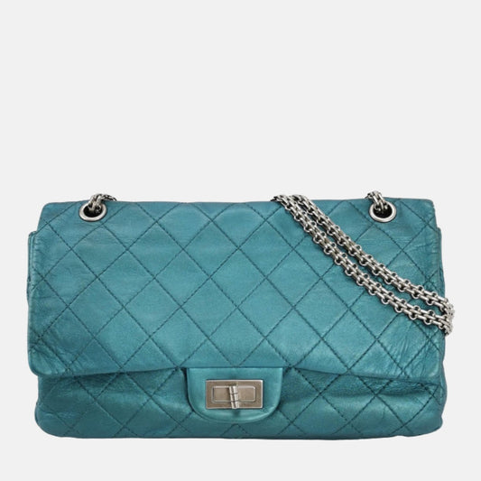 Chanel 2.55 Flap Bag 2008 Large Lambskin Leather Teal Blue Green