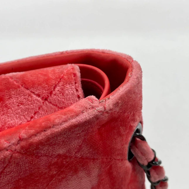 Chanel Classic Flap Medium Coral Orange Velvet Silver Hardware